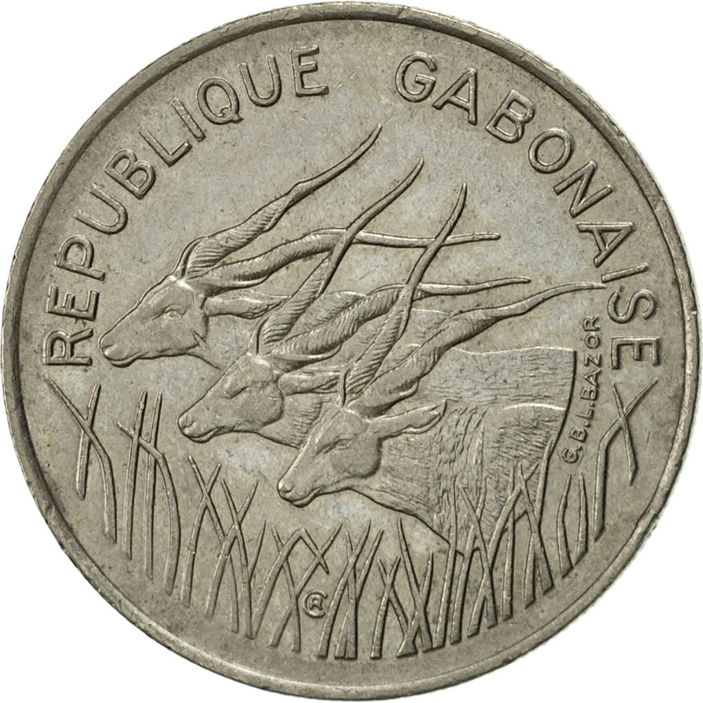 Gabon, 100 Francs, 1975, Paris, AU(55-58), Nickel, KM:13
