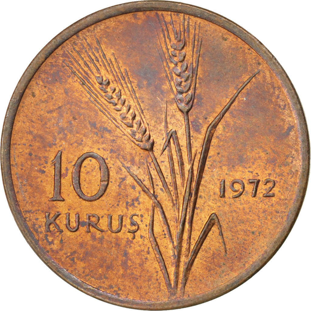 TURKEY, 10 Kurus, 1972, KM #898.1, MS(63), Bronze, 3.23