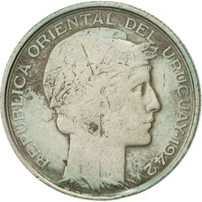 Uruguay, 20 Centesimos, 1942, Santiago, AU(55-58), Silver, KM:29