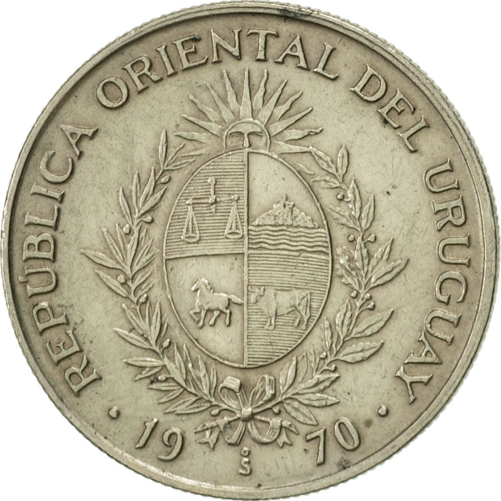 Moneda, Uruguay, 20 Pesos, 1970, Santiago, EBC, Cobre - níquel - cinc, KM:56