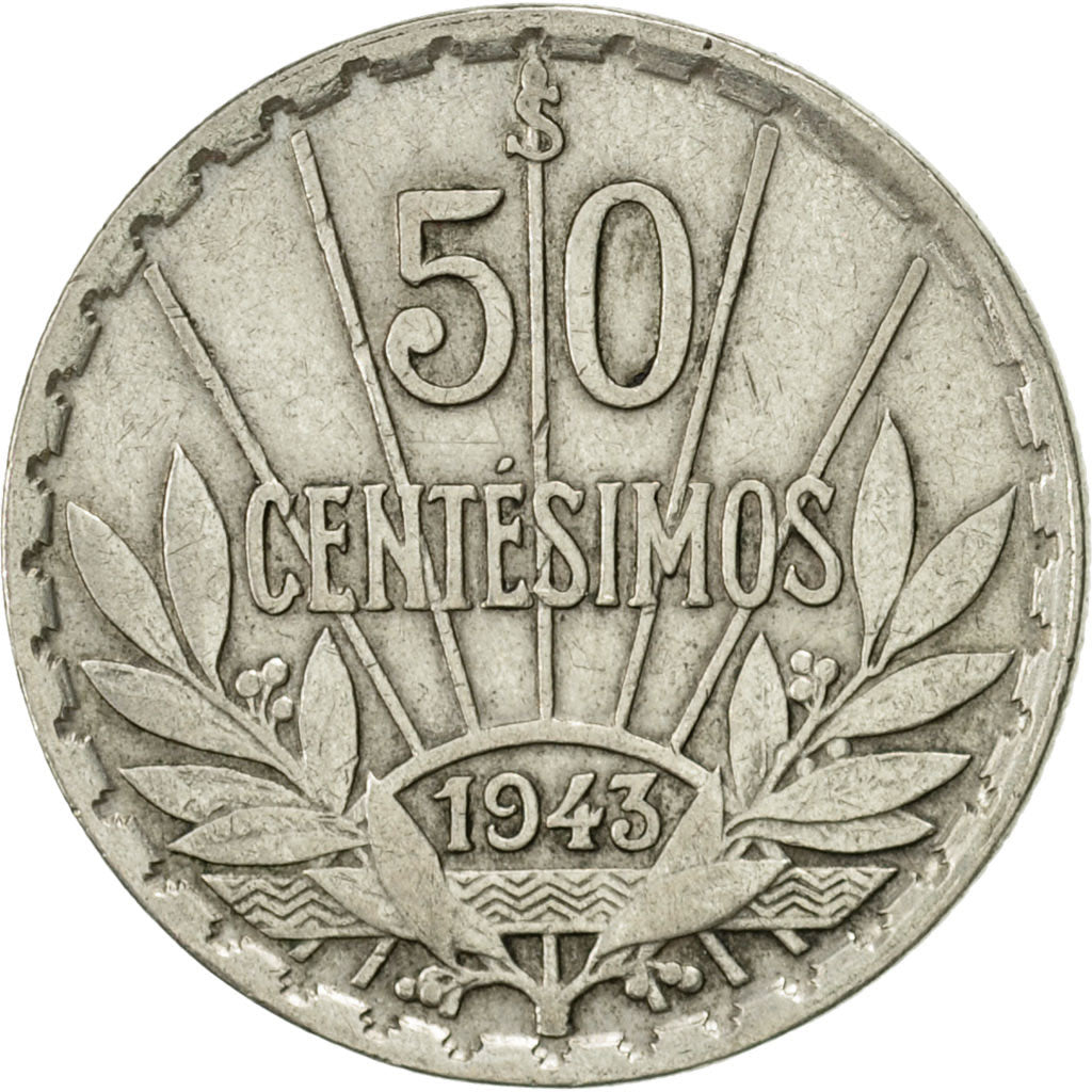 Coin, Uruguay, 50 Centesimos, 1943, Santiago, EF(40-45), Silver, KM:31