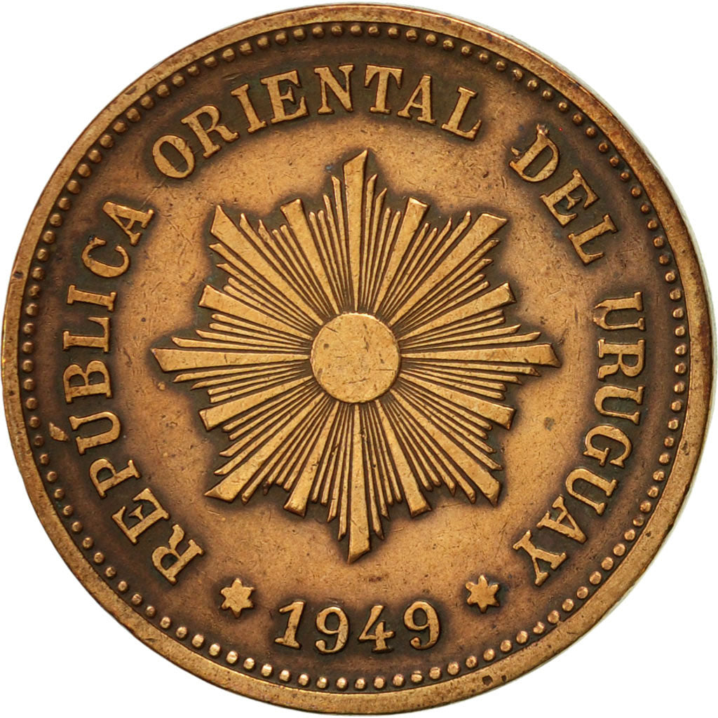 Coin, Uruguay, 5 Centesimos, 1949, Santiago, EF(40-45), Copper, KM:21a