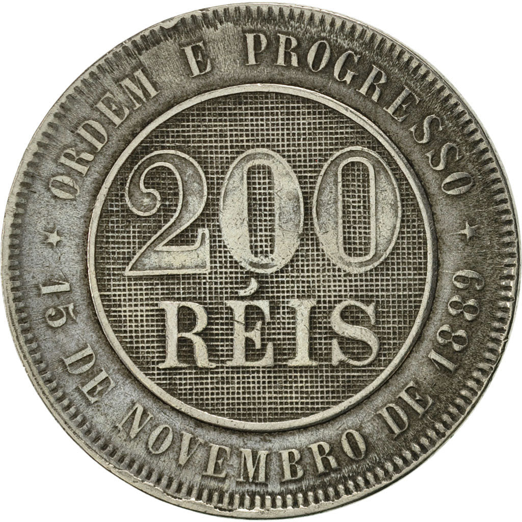 Brazil, 200 Reis, 1889, EF(40-45), Copper-nickel, KM:493