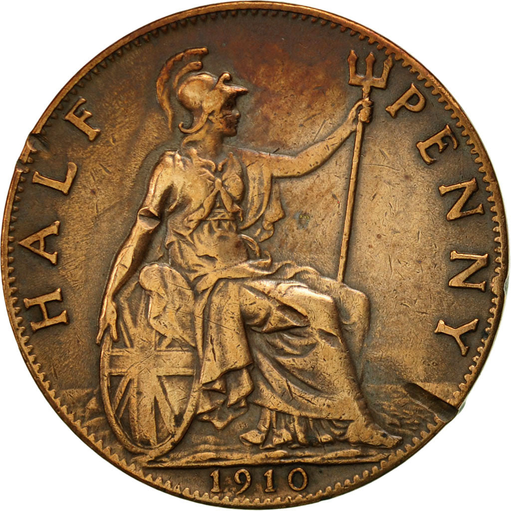 Great Britain, Edward VII, 1/2 Penny, 1910, EF(40-45), Bronze, KM:793.2