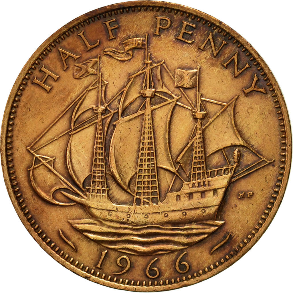 Coin, Great Britain, Elizabeth II, 1/2 Penny, 1966, EF(40-45), Bronze, KM:896