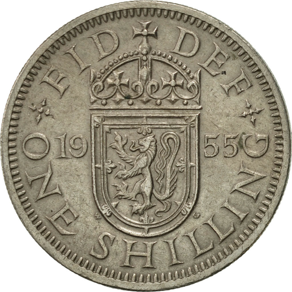 Coin, Great Britain, Elizabeth II, Shilling, 1955, AU(55-58), Copper-nickel