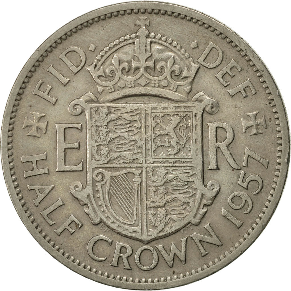 Coin, Great Britain, Elizabeth II, 1/2 Crown, 1957, EF(40-45), Copper-nickel