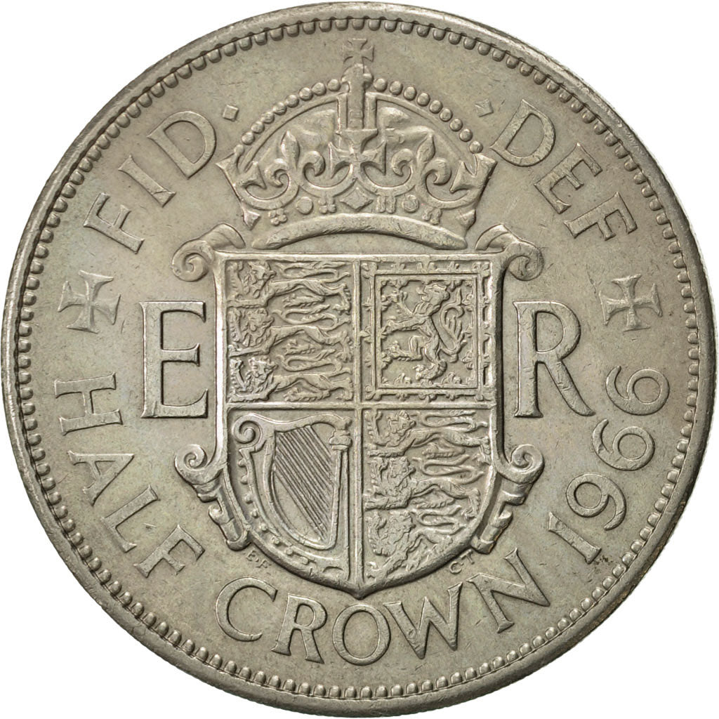 Great Britain, Elizabeth II, 1/2 Crown, 1966, AU(55-58), Copper-nickel, KM:907