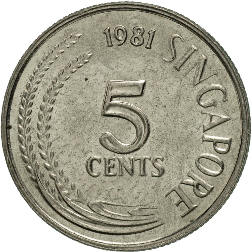 Coin, Singapore, 5 Cents, 1981, Singapore Mint, AU(55-58), Copper-nickel, KM:2