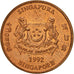 Moneda, Singapur, Cent, 1992, Singapore Mint, EBC, Cobre chapado en cinc, KM:98