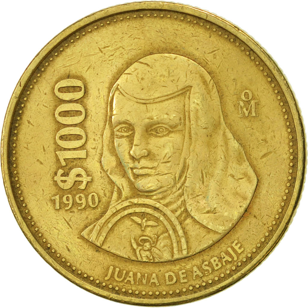 Moneda, México, 1000 Pesos, 1990, Mexico City, MBC, Aluminio - bronce, KM:536