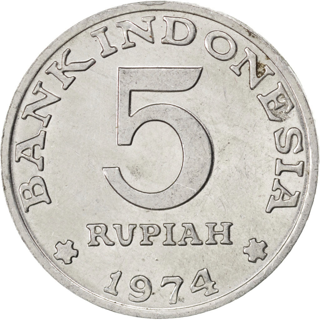 INDONESIA, 5 Rupiah, 1974, KM #37, AU(55-58), Aluminum, 28.6, 3.04