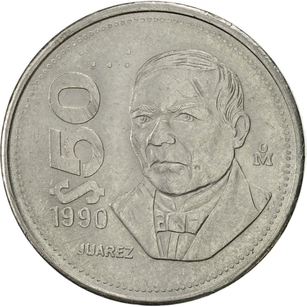 Munten, Mexico, 50 Pesos, 1990, Mexico City, PR, Stainless Steel, KM:495a