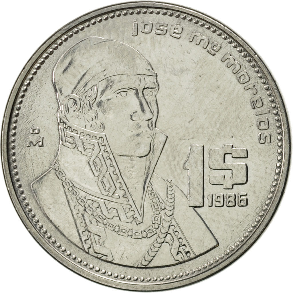 Moneda, México, Peso, 1986, Mexico City, EBC, Acero inoxidable, KM:496