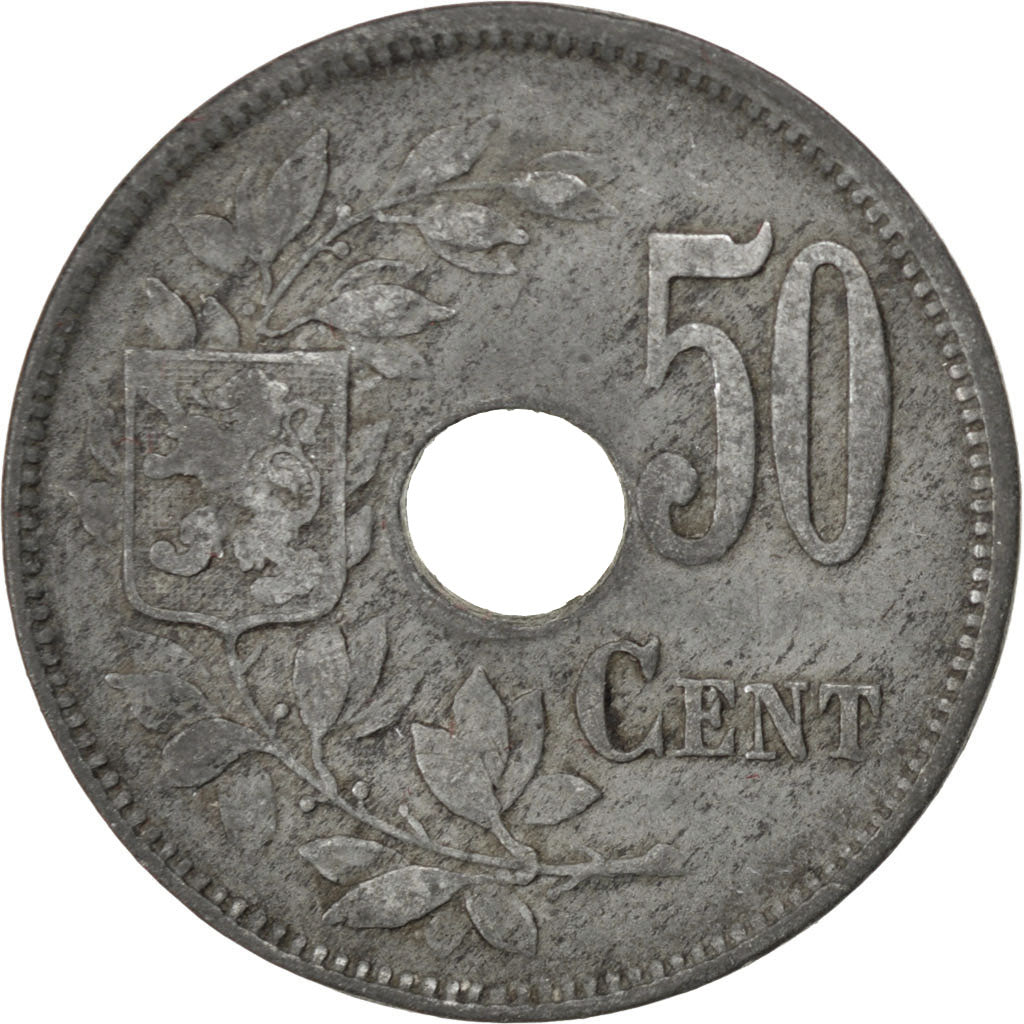 BELGIUM, 50 Centimes, 1918, KM #83, EF(40-45), Zinc, 24, 4.90