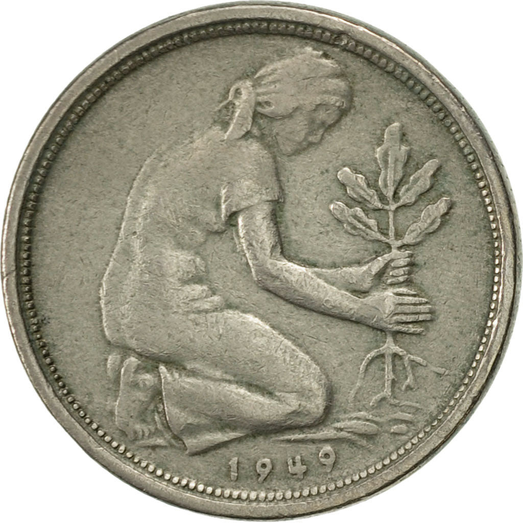 Coin, GERMANY - FEDERAL REPUBLIC, 50 Pfennig, 1949, Hambourg, EF(40-45)