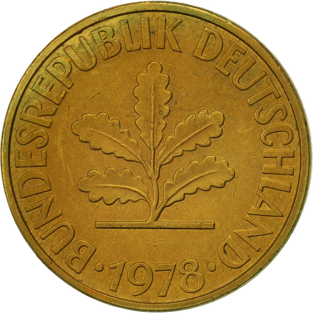 Coin, GERMANY - FEDERAL REPUBLIC, 10 Pfennig, 1978, Karlsruhe, EF(40-45), Brass