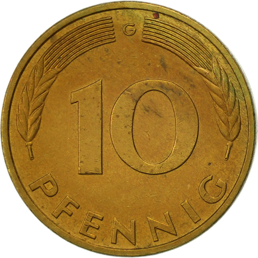 Coin, GERMANY - FEDERAL REPUBLIC, 10 Pfennig, 1978, Karlsruhe, EF(40-45), Brass