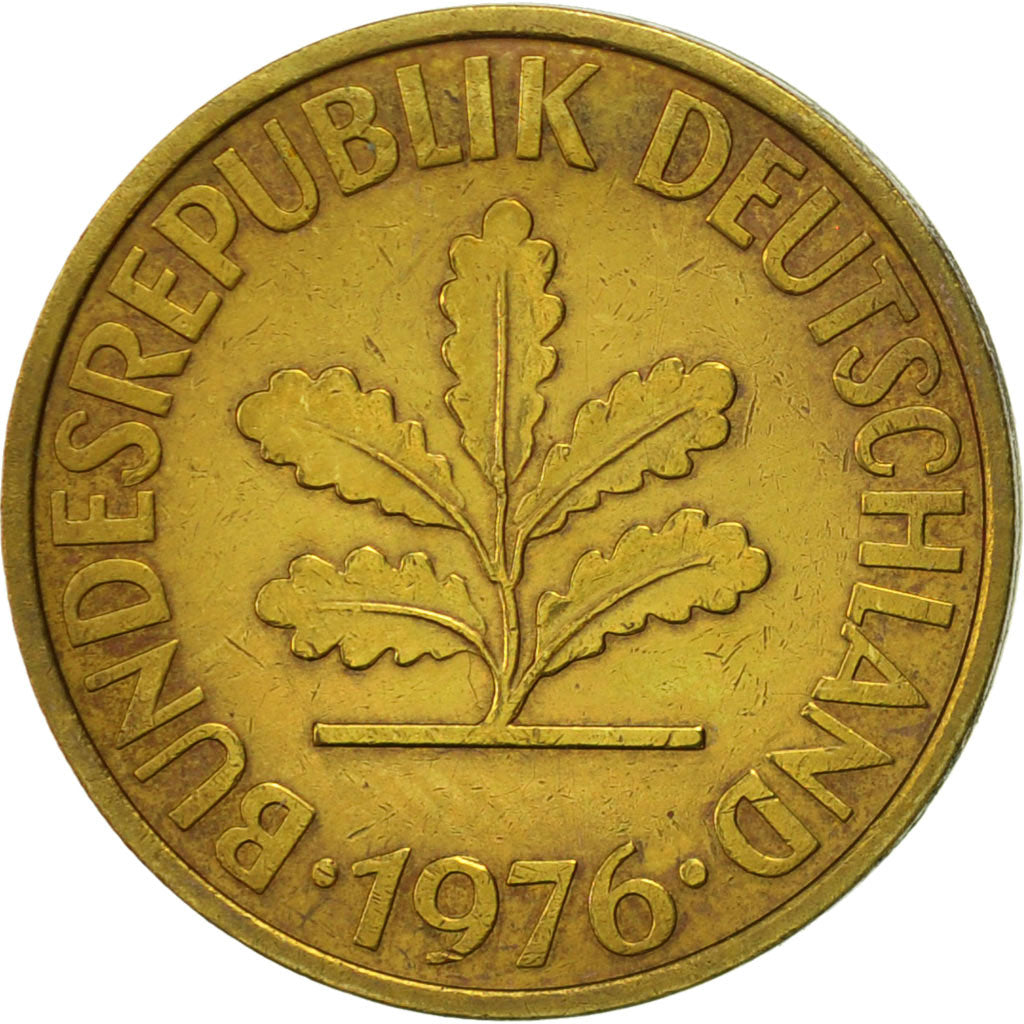 Coin, GERMANY - FEDERAL REPUBLIC, 10 Pfennig, 1976, Munich, EF(40-45), Brass