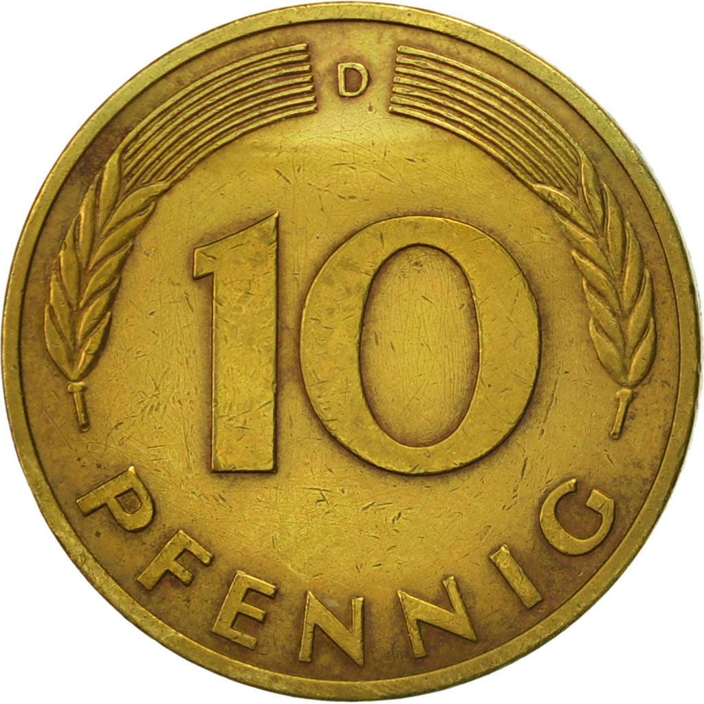 Coin, GERMANY - FEDERAL REPUBLIC, 10 Pfennig, 1976, Munich, EF(40-45), Brass