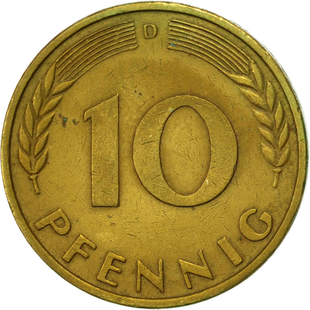 Coin, GERMANY - FEDERAL REPUBLIC, 10 Pfennig, 1969, Munich, EF(40-45), Brass