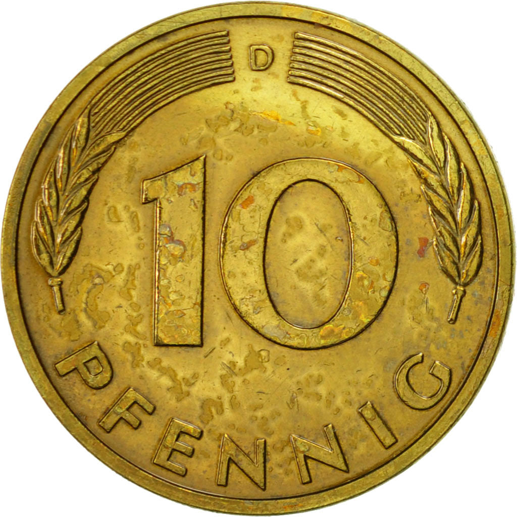 Coin, GERMANY - FEDERAL REPUBLIC, 10 Pfennig, 1982, Munich, EF(40-45), Brass