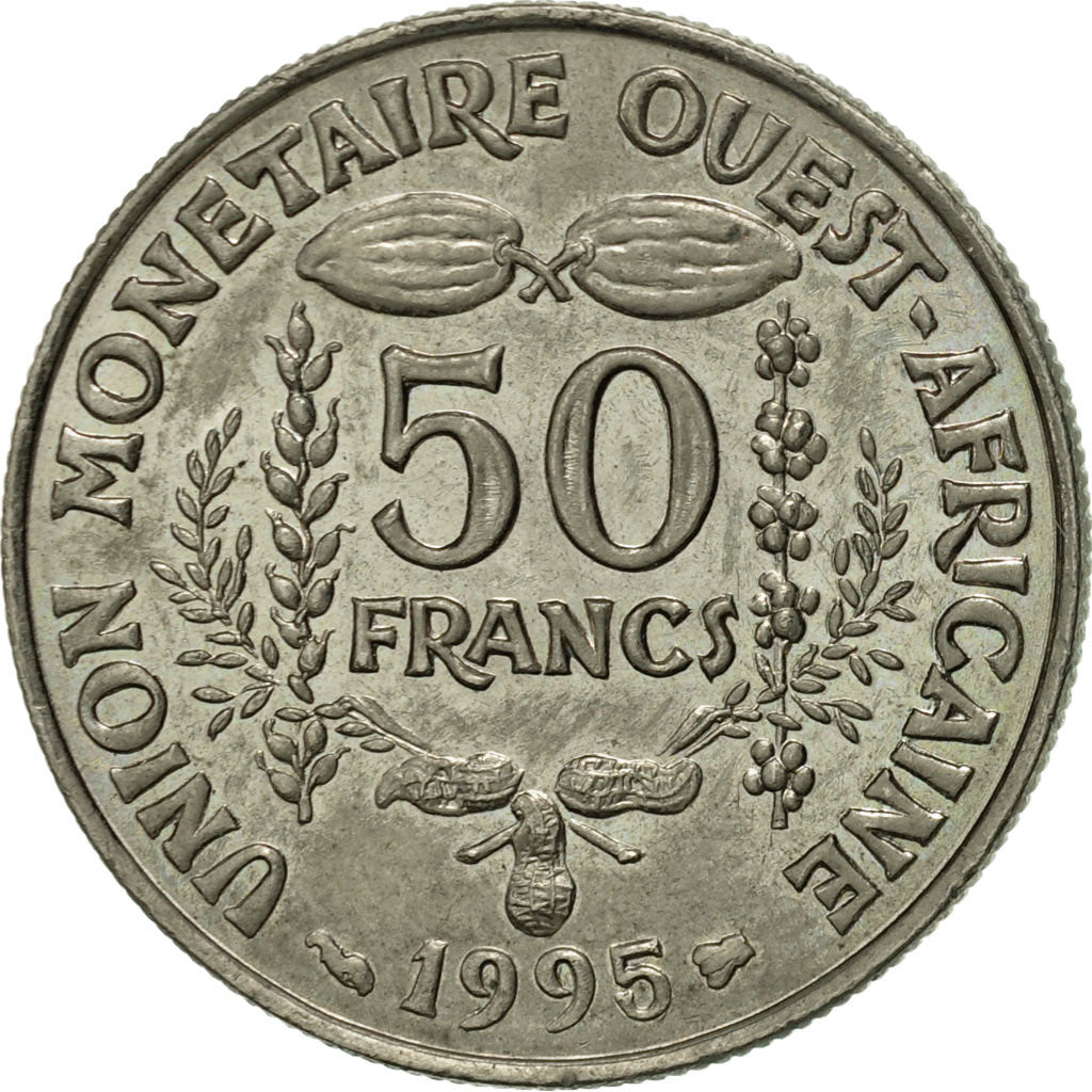 West African States, 50 Francs, 1995, Paris, AU(50-53), Copper-nickel, KM:6