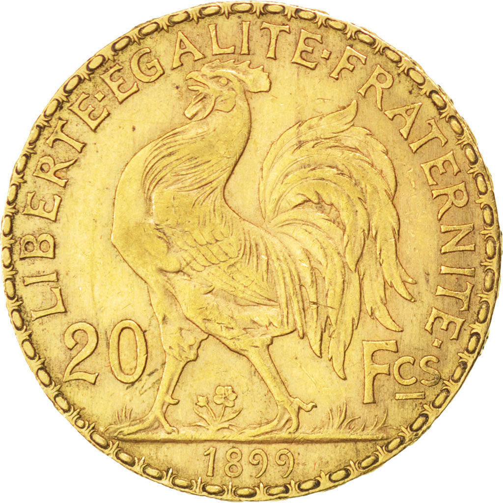 FRANCE, Marianne, 20 Francs, 1899, KM #847, AU(50-53), Gold, Gadoury #1064, 6.46