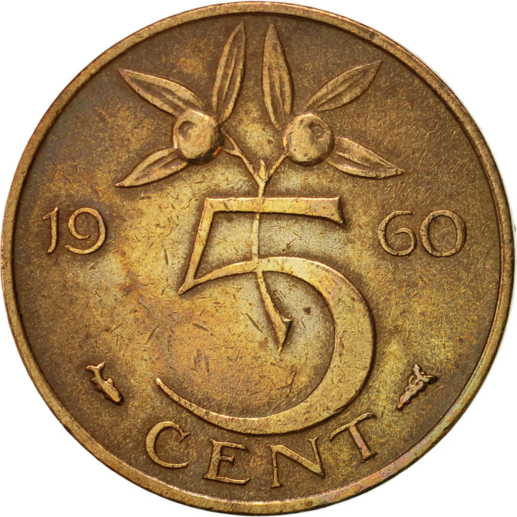 Coin, Netherlands, Juliana, 5 Cents, 1960, EF(40-45), Bronze, KM:181