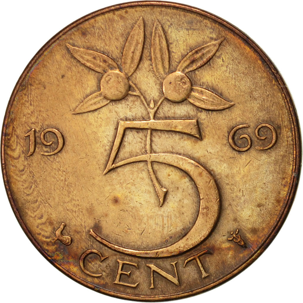 Coin, Netherlands, Juliana, 5 Cents, 1969, EF(40-45), Bronze, KM:181