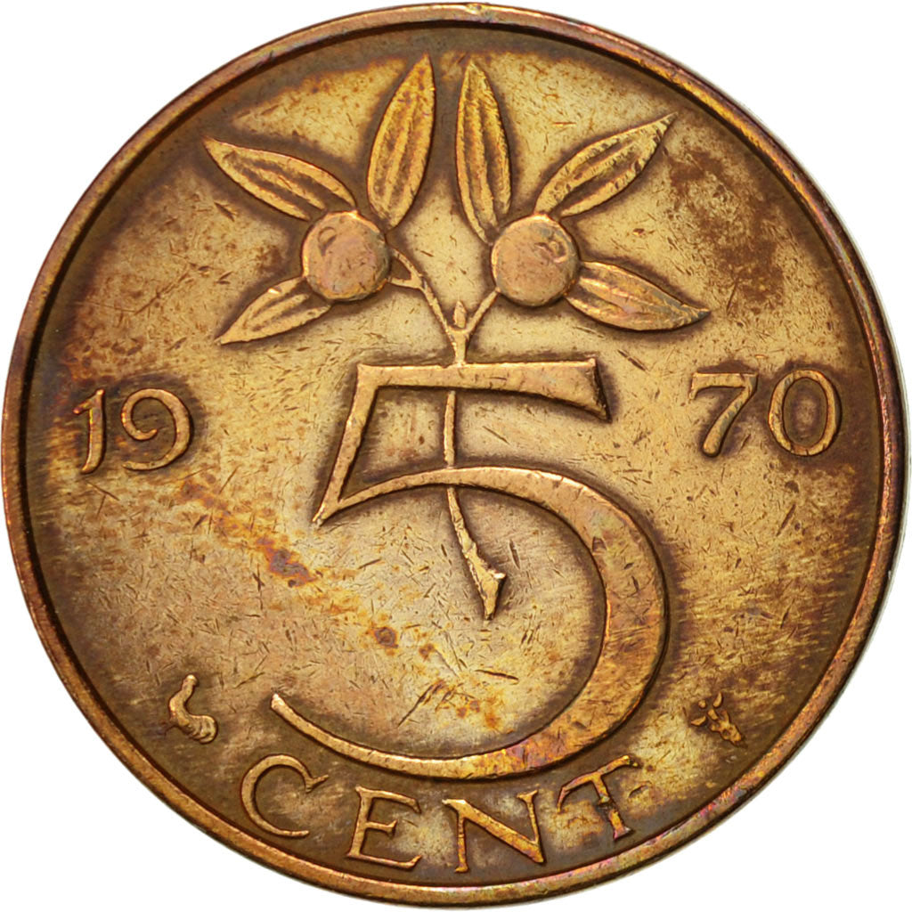 Coin, Netherlands, Juliana, 5 Cents, 1970, EF(40-45), Bronze, KM:181