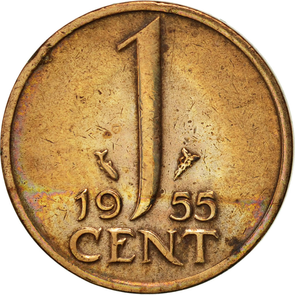 Coin, Netherlands, Juliana, Cent, 1955, EF(40-45), Bronze, KM:180