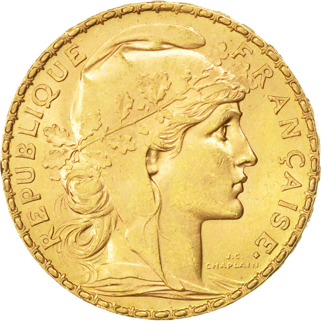 FRANCE, Marianne, 20 Francs, 1906, KM #847, AU(55-58), Gold, Gadoury #1064, 6.45