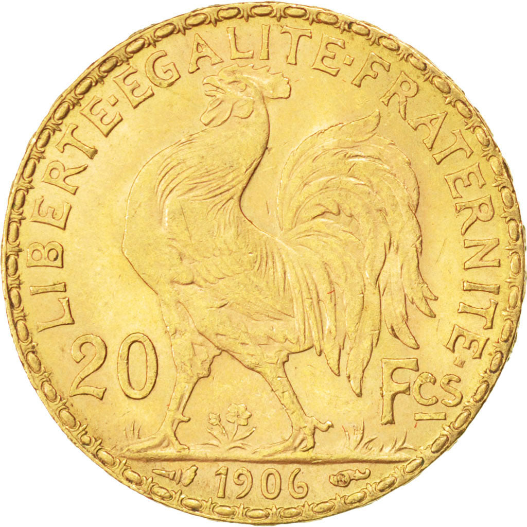FRANCE, Marianne, 20 Francs, 1906, KM #847, AU(55-58), Gold, Gadoury #1064, 6.45