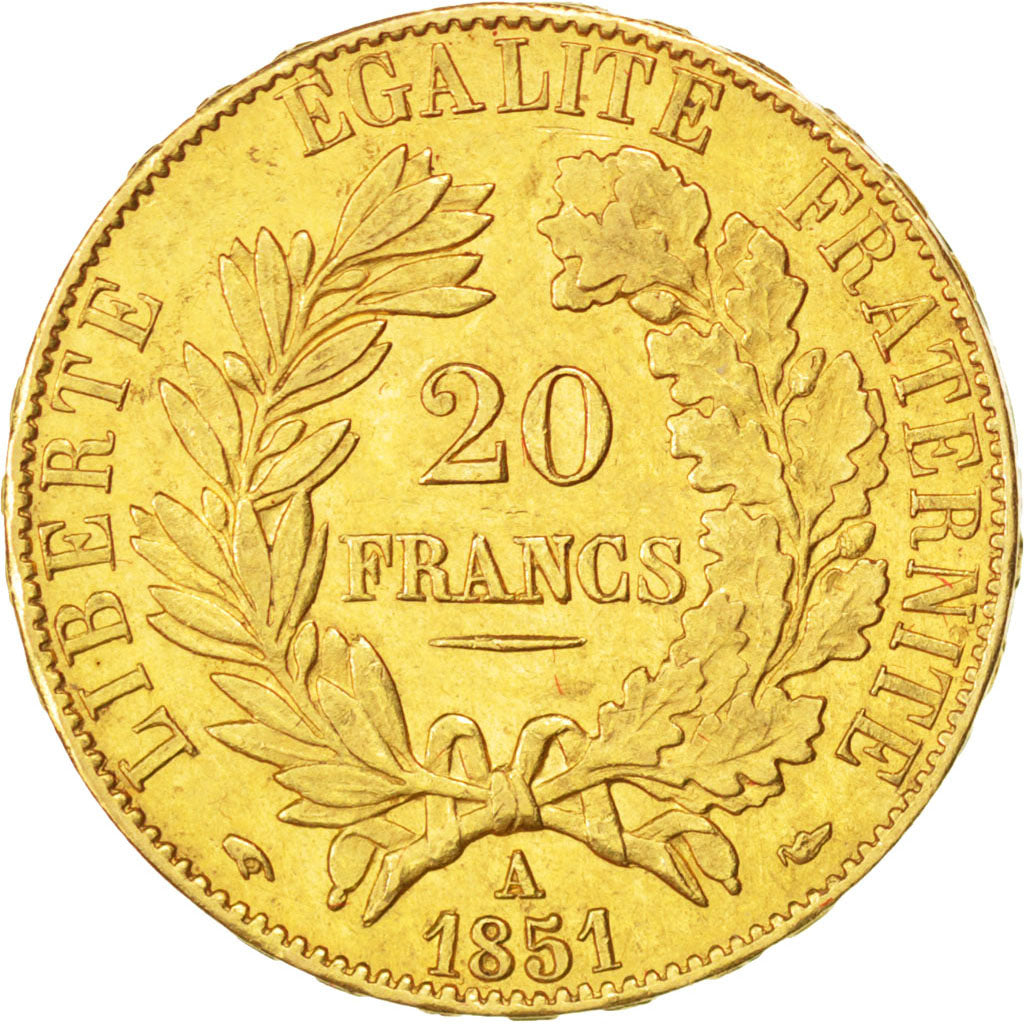 FRANCE, Cérès, 20 Francs, 1851, Paris, KM #762, AU(55-58), Gold, Gadoury #1059, 