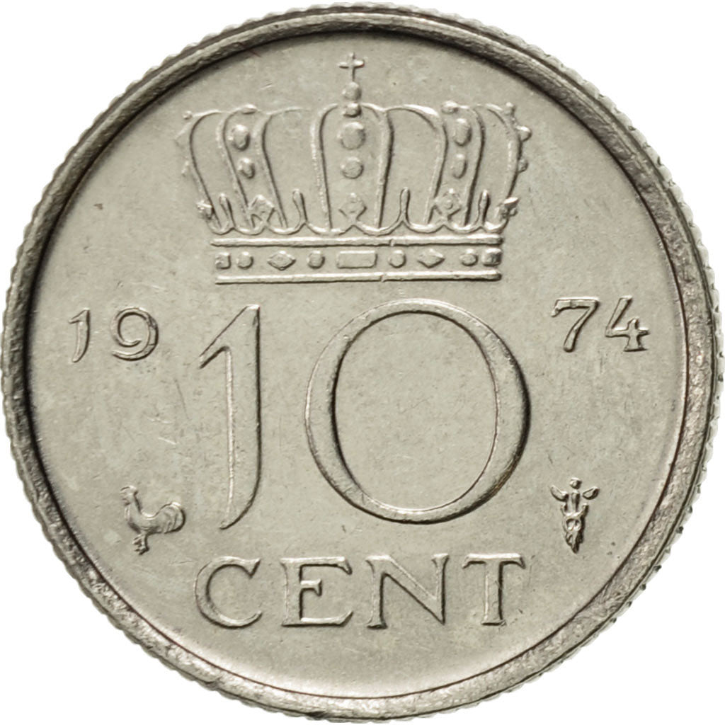 Moneta, Holandia, Juliana, 10 Cents, 1974, AU(55-58), Nikiel, KM:182