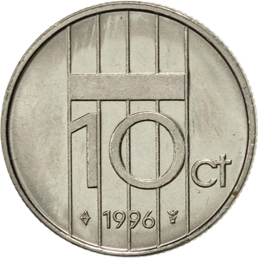 Coin, Netherlands, Beatrix, 10 Cents, 1996, AU(55-58), Nickel, KM:203
