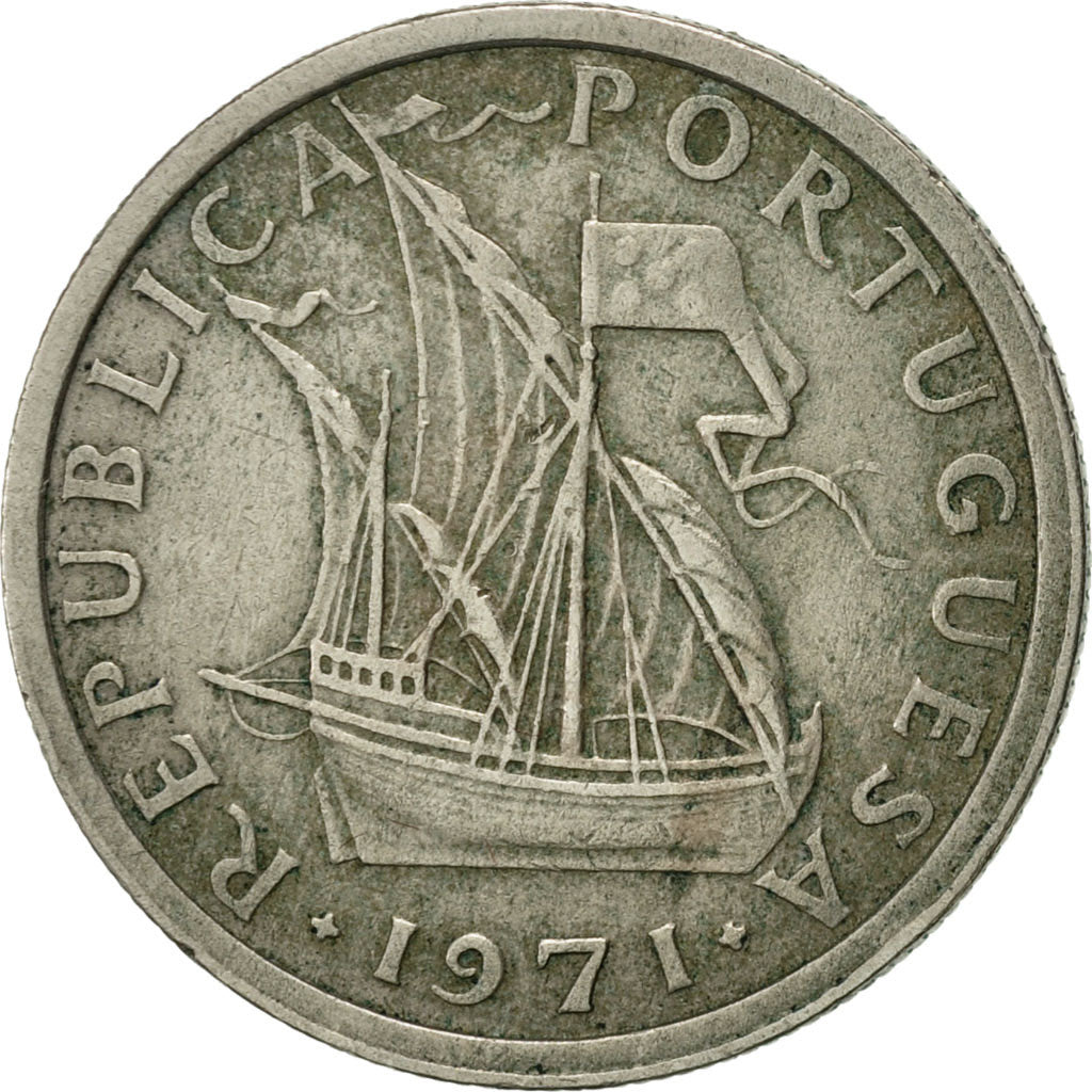 Coin, Portugal, 2-1/2 Escudos, 1971, AU(50-53), Copper-nickel, KM:590