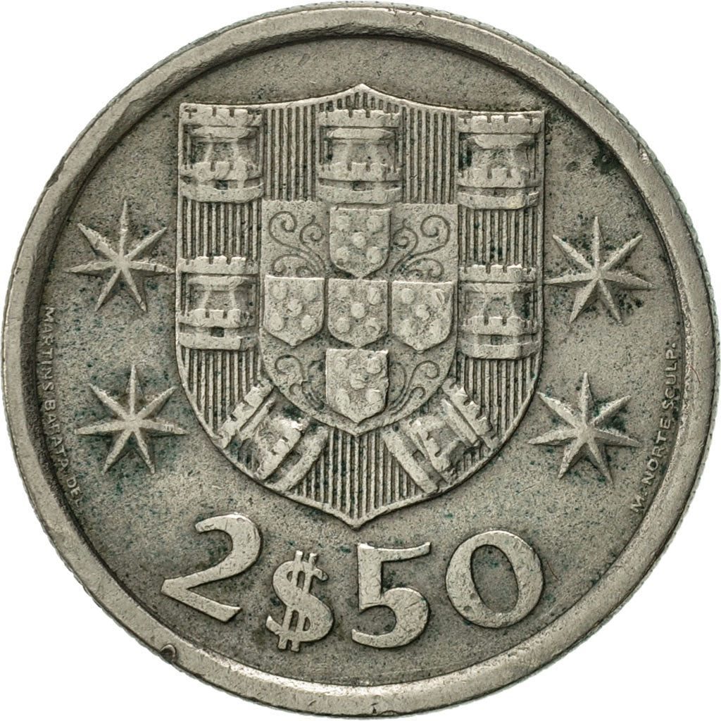 Portugal, 2-1/2 Escudos, 1972, AU(50-53), Copper-nickel, KM:590