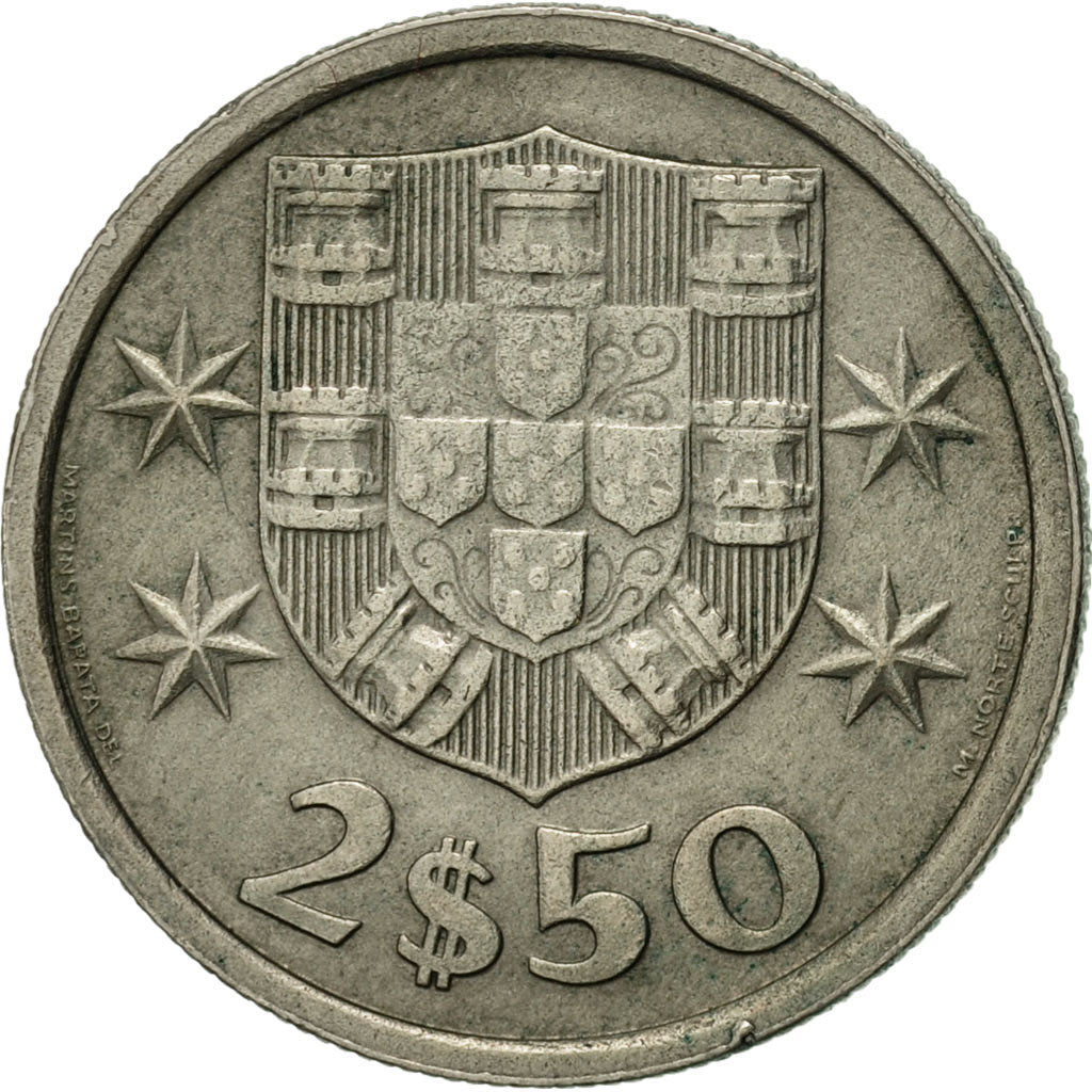 Münze, Portugal, 2-1/2 Escudos, 1975, SS+, Copper-nickel, KM:590