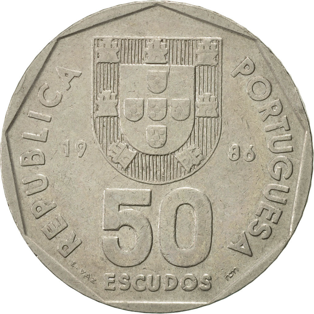 Coin, Portugal, 50 Escudos, 1986, EF(40-45), Copper-nickel, KM:636