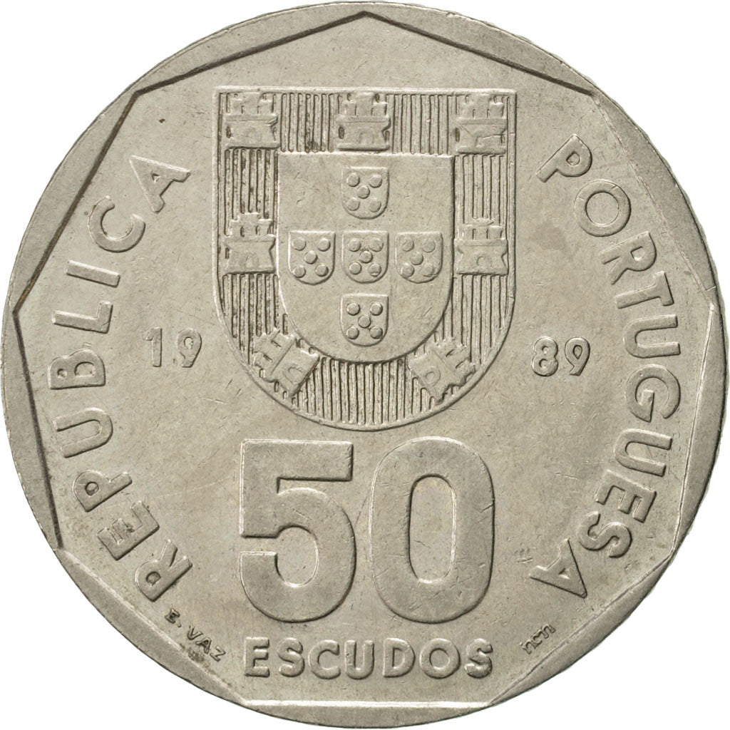 Coin, Portugal, 50 Escudos, 1989, EF(40-45), Copper-nickel, KM:636
