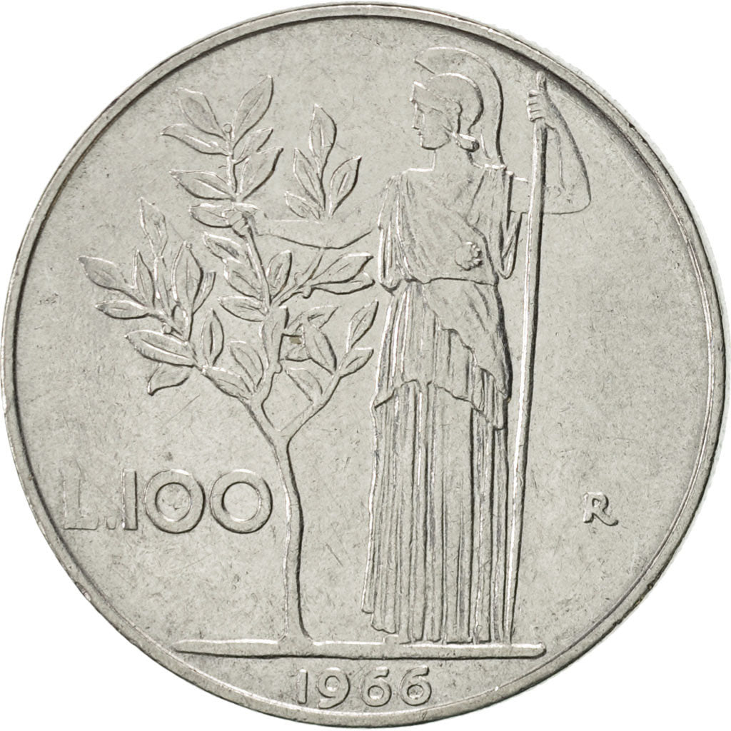 Coin, Italy, 100 Lire, 1966, Rome, AU(55-58), Stainless Steel, KM:96.1
