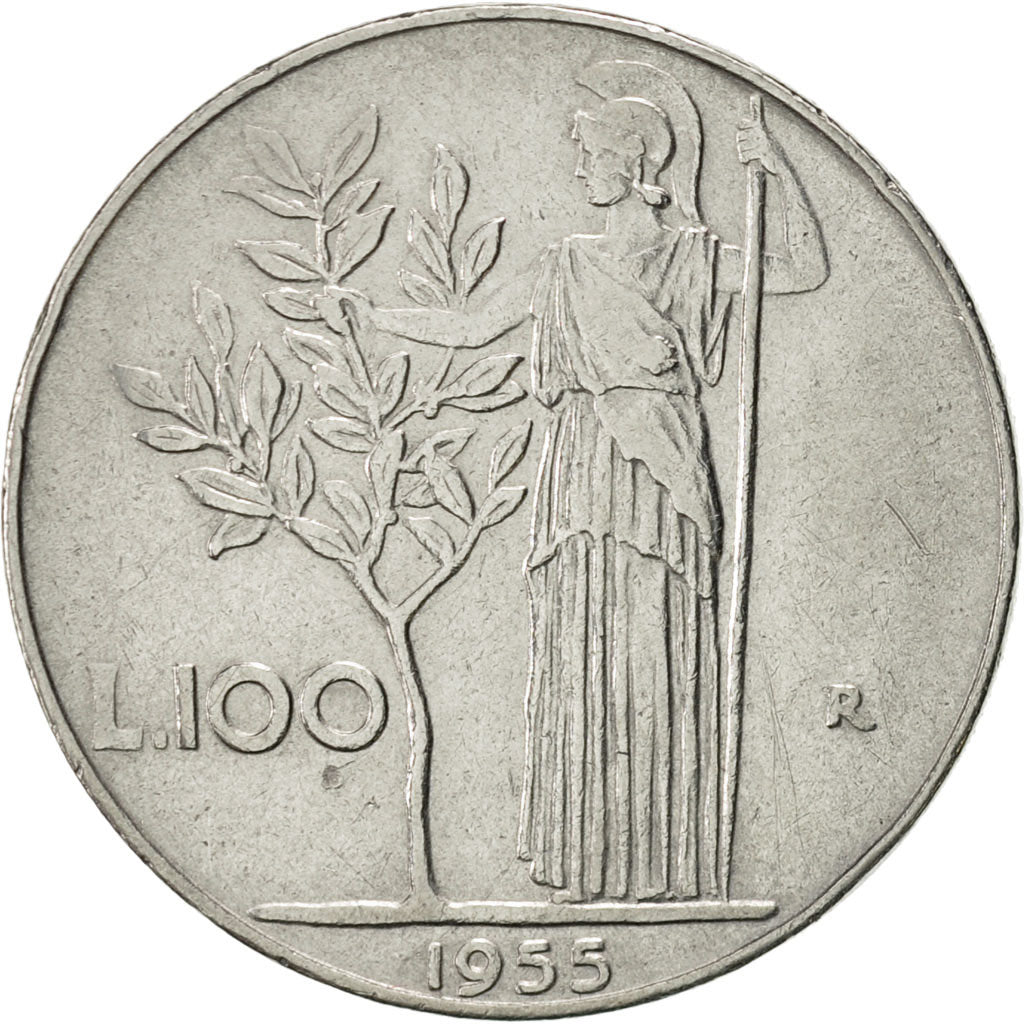 Italy, 100 Lire, 1955, Rome, AU(55-58), Stainless Steel, KM:96.1