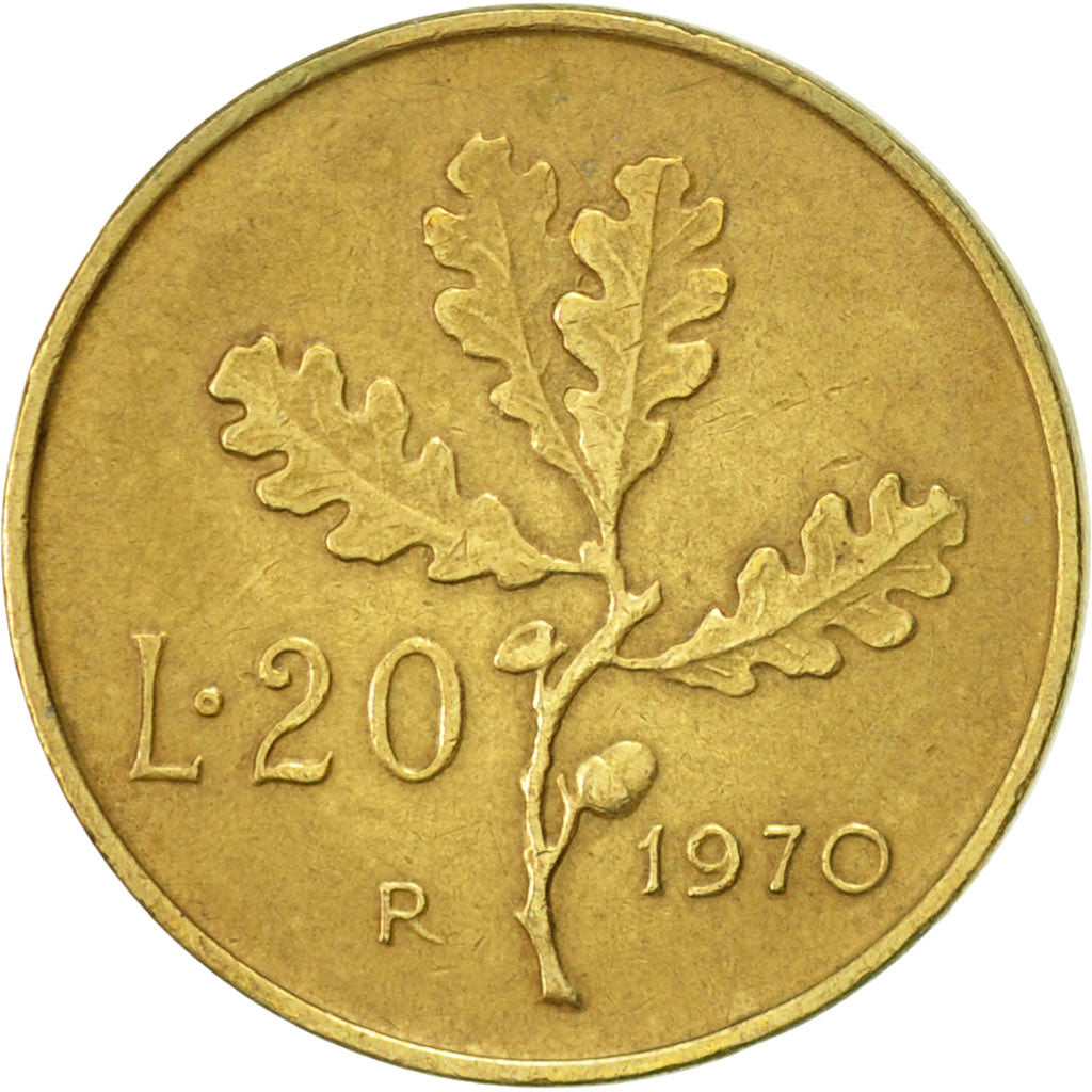 Coin, Italy, 20 Lire, 1970, Rome, AU(50-53), Aluminum-Bronze, KM:97.2