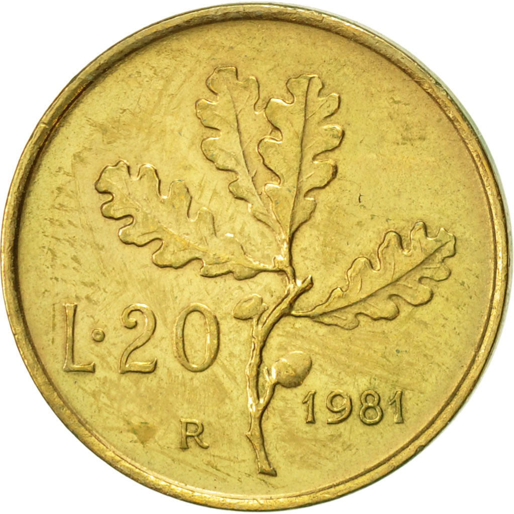 Coin, Italy, 20 Lire, 1981, Rome, AU(50-53), Aluminum-Bronze, KM:97.2