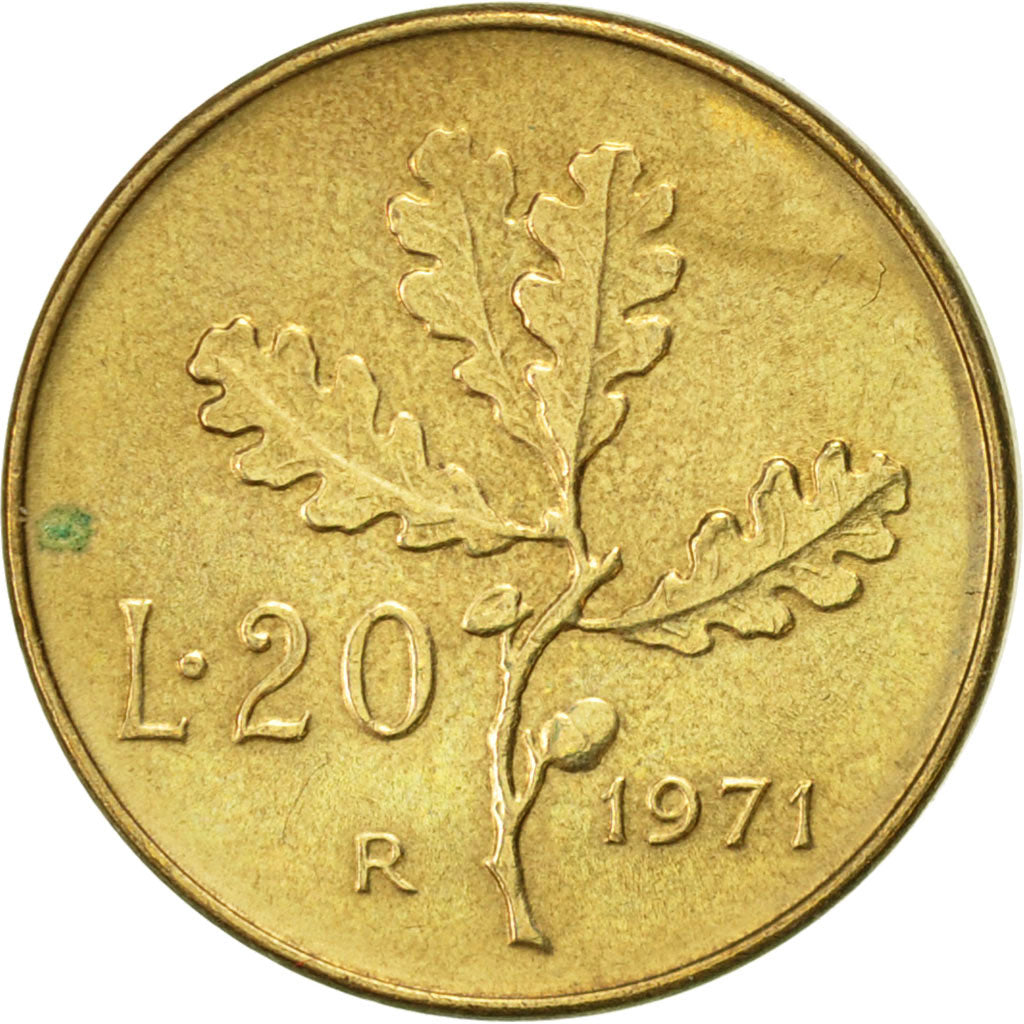 Coin, Italy, 20 Lire, 1971, Rome, AU(55-58), Aluminum-Bronze, KM:97.2