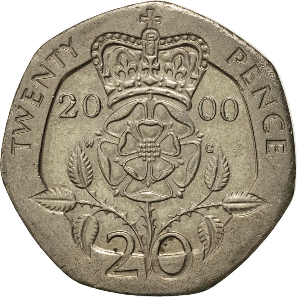 Coin, Great Britain, Elizabeth II, 20 Pence, 2000, AU(50-53), Copper-nickel