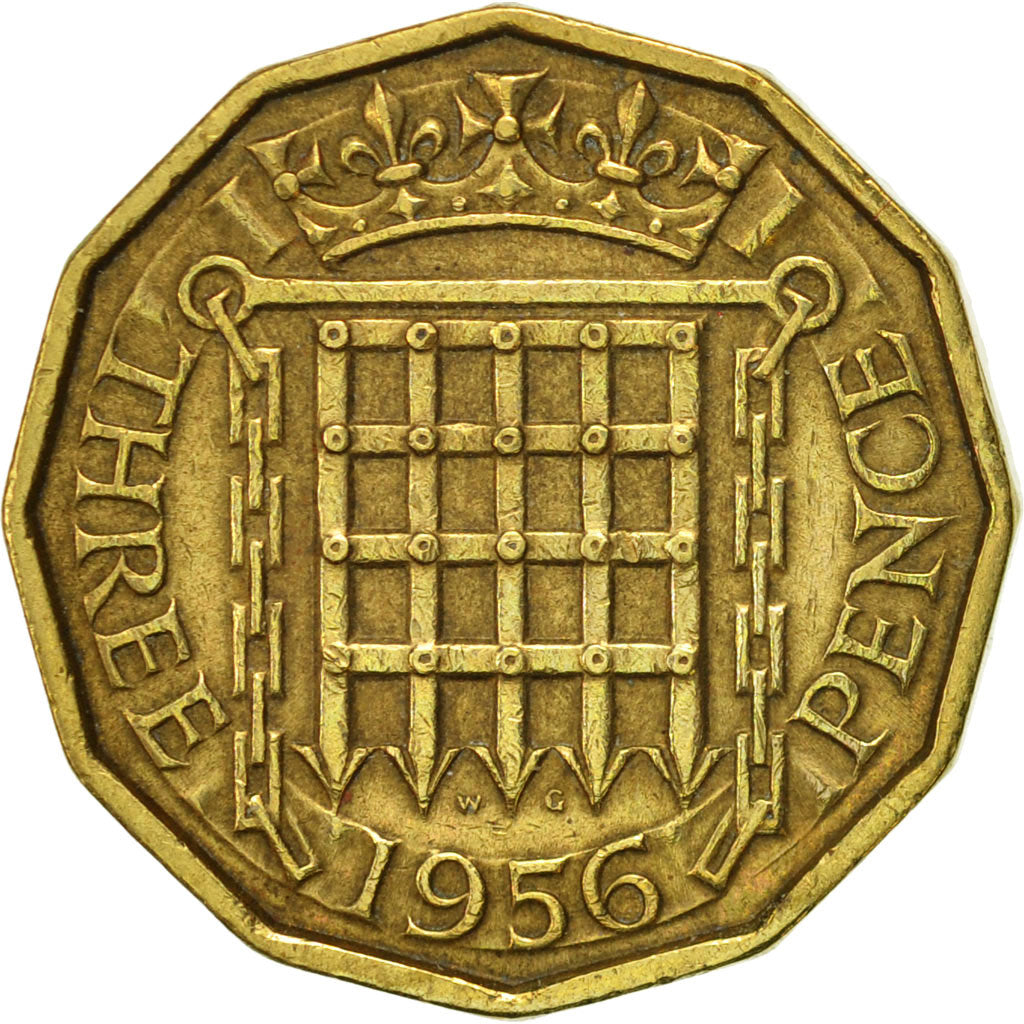 Monnaie, Grande-Bretagne, Elizabeth II, 3 Pence, 1956, TTB+, Nickel-brass