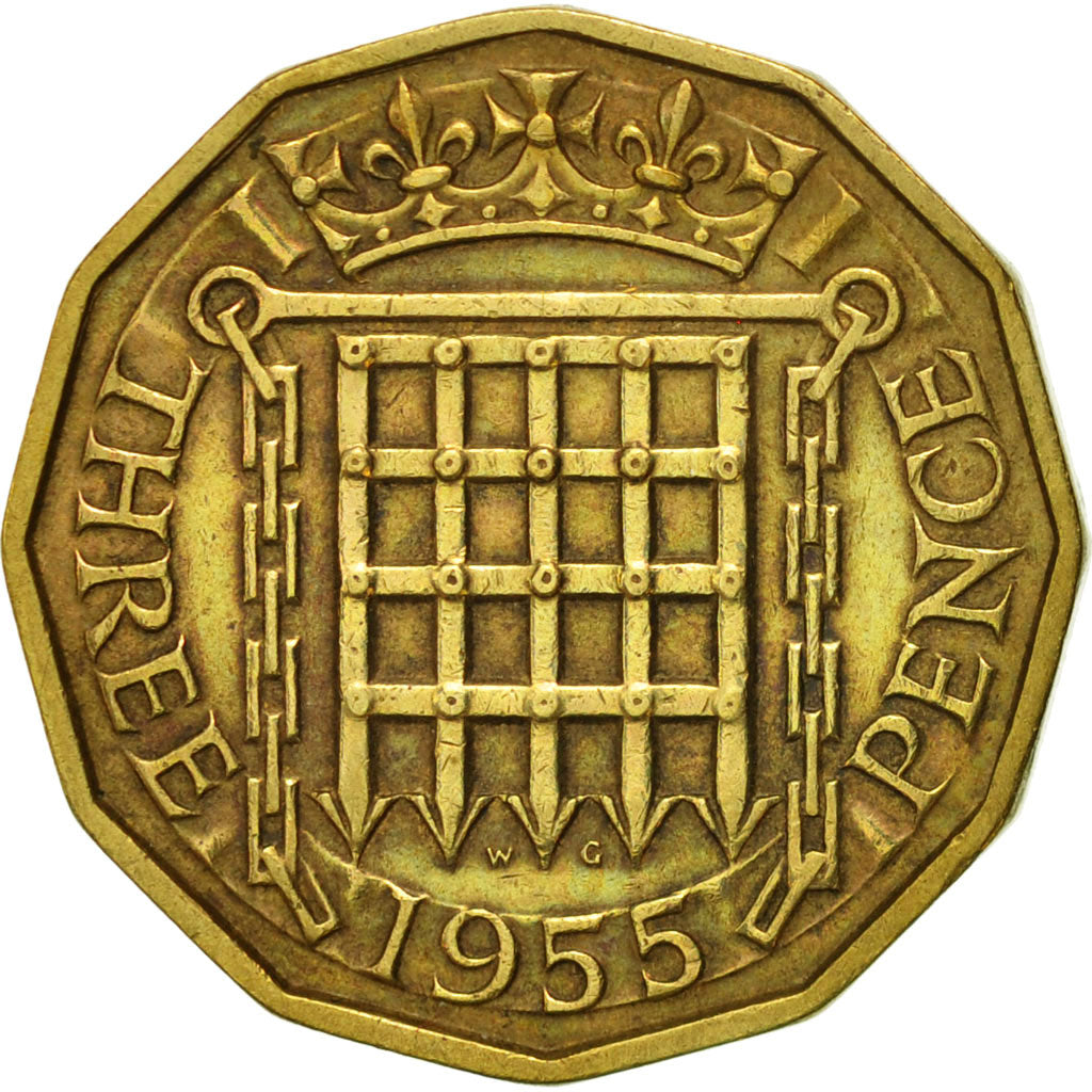 Münze, Großbritannien, Elizabeth II, 3 Pence, 1955, SS+, Nickel-brass, KM:900
